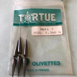 6 olivette 1,36 gr percée plomb type torpille compétition peche coup tortue