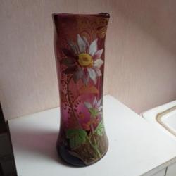 Vase gras François theodore gras vase "diabolo" col carré décor fleural émaillé, 1900 hauteur 29 cm