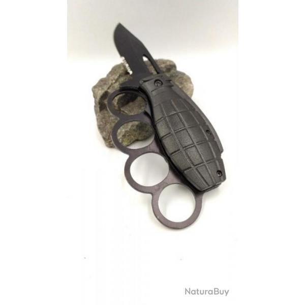 Couteau poing amricain manche en forme de grenade