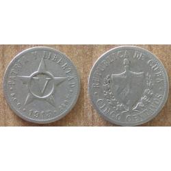 Cuba 5 Centavos 1915 Piece Peso Centavo Pesos