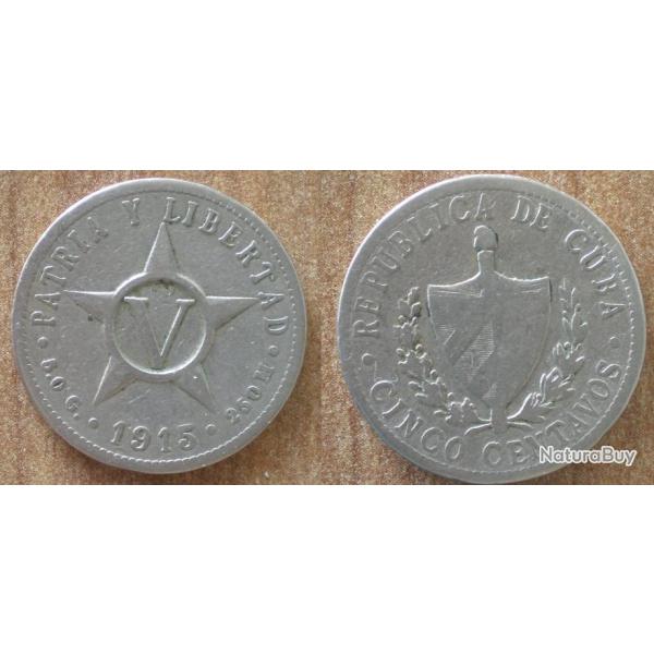 Cuba 5 Centavos 1915 Piece Peso Centavo Pesos