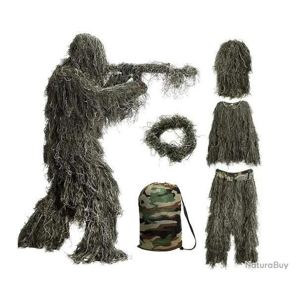 Tenue De Camouflage Sniper Chasse Veste Pantalon Airsoft Equipement Jungle Fort 3D KIT COMPLET