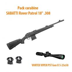 Pack TACTIQUE SABATTI Rover Patrol 18" .308 + Vortex Viper PST Gen II 5-25x50 Montage médium