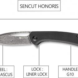 Couteau SENCUT Honoris Damas Manche Black G10 Lame Acier Damas IKBS Linerlock CLip SA07C