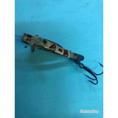 Leurre De Pêche Ancien En Bois – Bleu Et Doré – Vintage Sans Marque