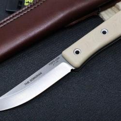 Couteau Tops Knives The Sonoran Lame Acier Carbone 1095 Manche G10 Tan Etui Cuir Made USA TPTSNRN01