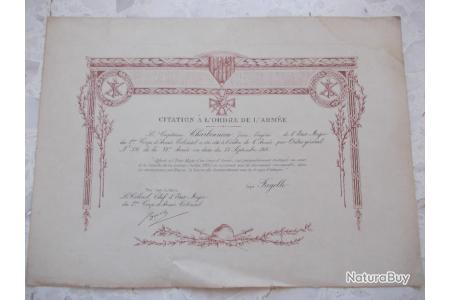 Diplome Citation Pour Capitaine Corps D Armee Colonial Bataille Somme 1916 Roule Guerre 1914 1918 Documents Certificats Et Autographes Militaires