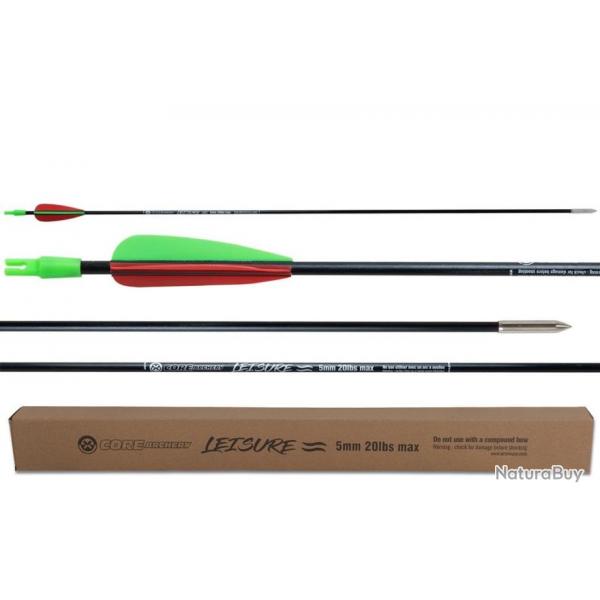 Lot de 25 flches Core Leisure 5mm en fibre de verre 20 lbs 30"