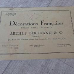 1931 Catalogue sur médailles, décorations françaises. Arthus Bertrand