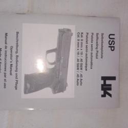 Livre Manuel d'utilisation  et mode d'emploi du pistolet semi automatique HK USP