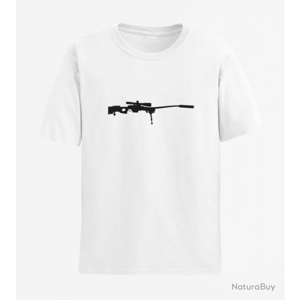 T shirt ARME Fusil Sniper Blanc