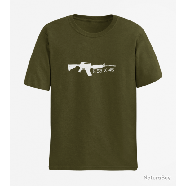 T shirt AR15 M16 M4 5.56x45 Army Blanc