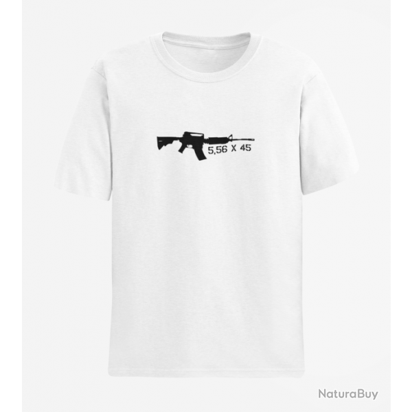 T shirt AR15 M16 M4 5.56x45 Blanc