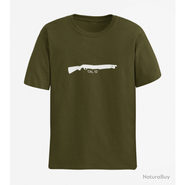 T shirt Fusil  pompe Calibre 12 Army Blanc