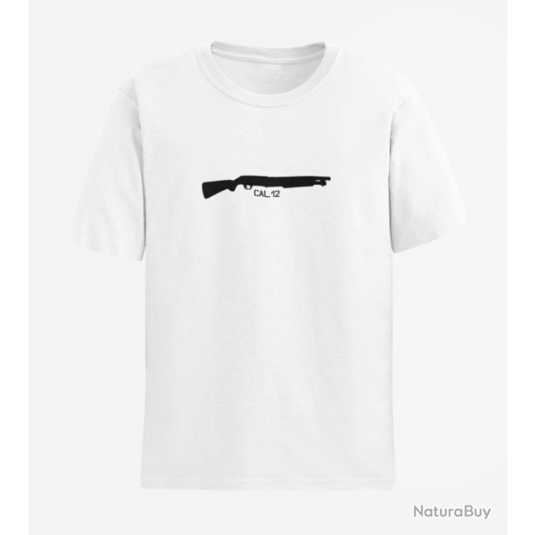 T shirt Fusil  pompe Calibre 12 Blanc