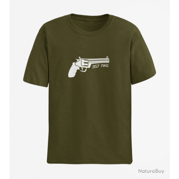 T shirt Revolver 357 mag Army Blanc