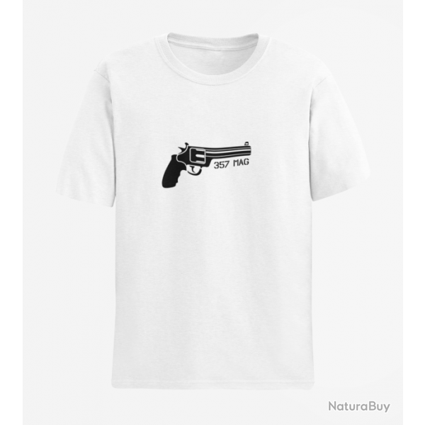 T shirt Revolver 357 mag Blanc