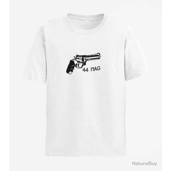 T shirt Revolver 44 mag Blanc