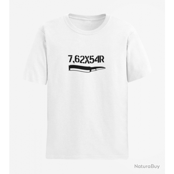 T shirt CARTOUCHE 7.62x54r Blanc