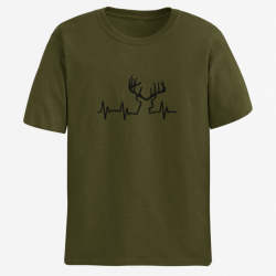 T shirt CHASSE Battement de Coeur Cerf Army Noir