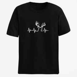 T shirt CHASSE Battement de Coeur Cerf Noir