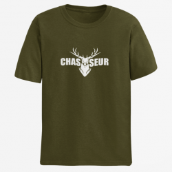 T shirt CHASSE Tête de Cerf Army Blanc