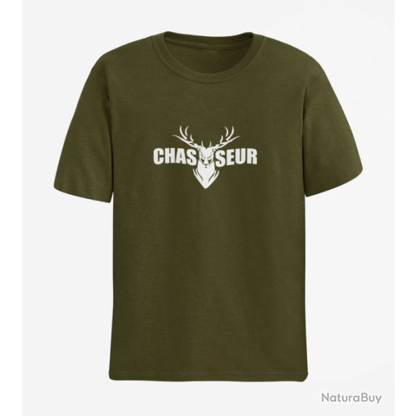 T shirt CHASSE Tte de Cerf Army Blanc