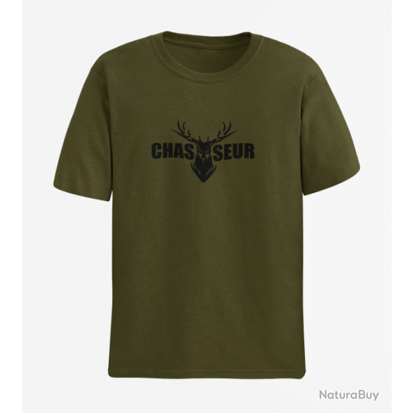 T shirt CHASSE Tte de Cerf Army Noir