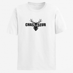 T shirt CHASSE Tête de Cerf Blanc