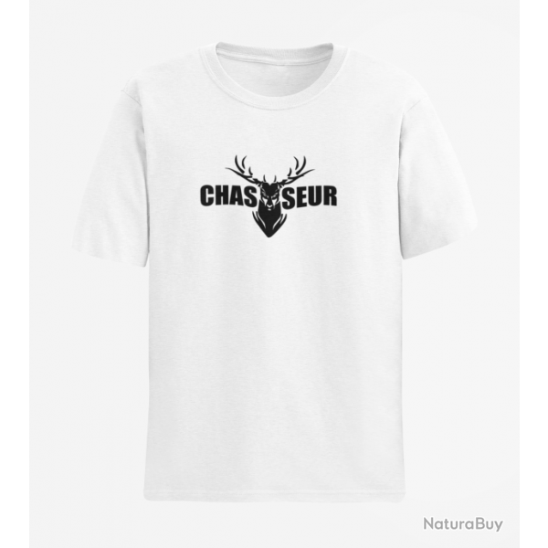 T shirt CHASSE Tte de Cerf Blanc
