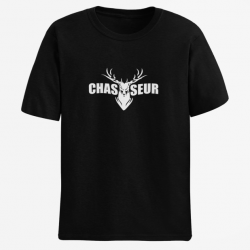T shirt CHASSE Tête de Cerf Noir