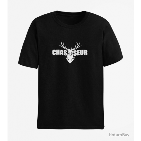 T shirt CHASSE Tte de Cerf Noir