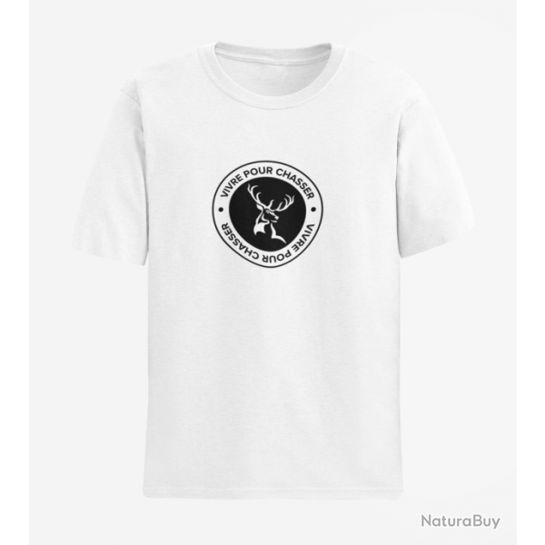 T shirt CHASSE Vivre pour chasser Dos Army Blanc