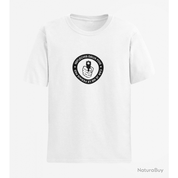 T shirt HOME DEFENSE Rflchis deux fois Blanc