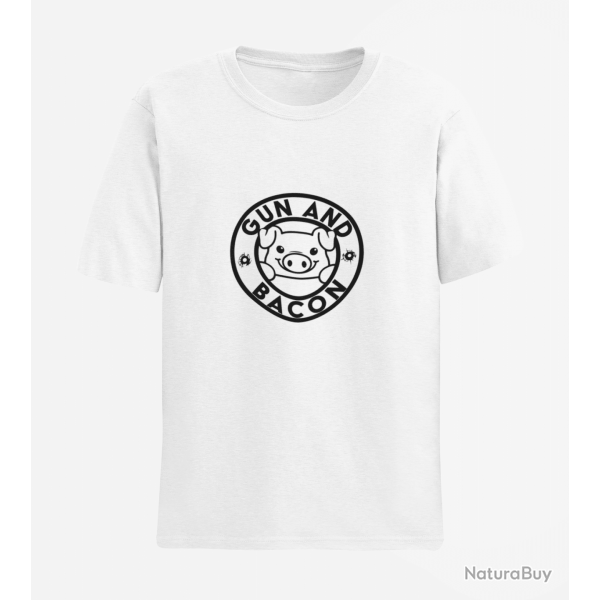 T shirt Gun and Bacon Blanc