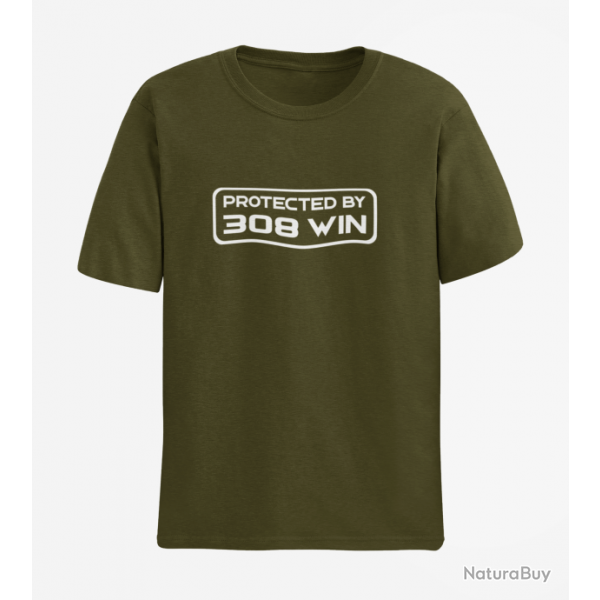 T shirt PROTECTED BY 308 win Army Blanc