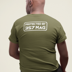 T shirt PROTECTED BY 357 MAG Dos Army Blanc