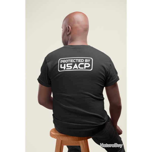 T shirt PROTECTED BY 45 ACP Dos Noir