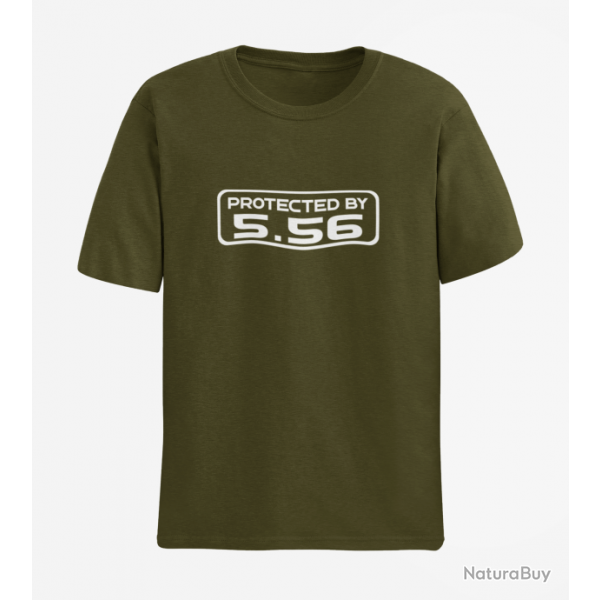 T shirt PROTECTED BY 5.56 Army Blanc