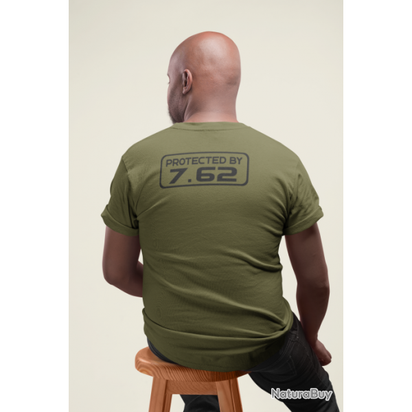 T shirt PROTECTED BY 7.62 Army Blanc