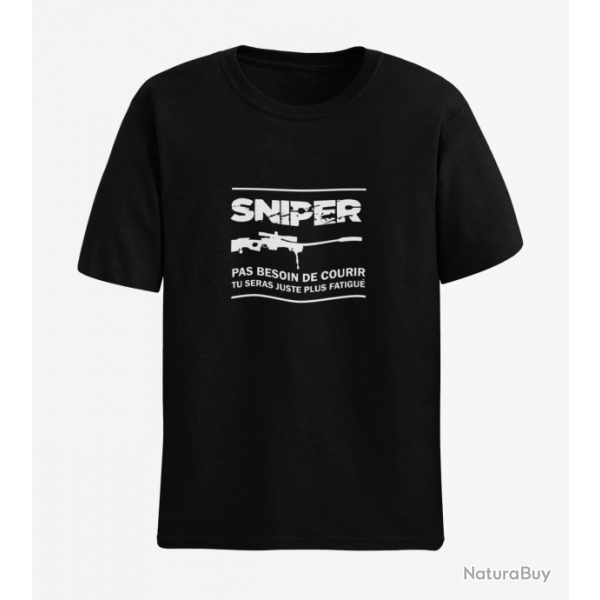 T shirt SNIPER Pas Besoin De Courir Noir