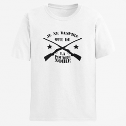 T shirt Armes Je ne respire que de la poudre noire Blanc