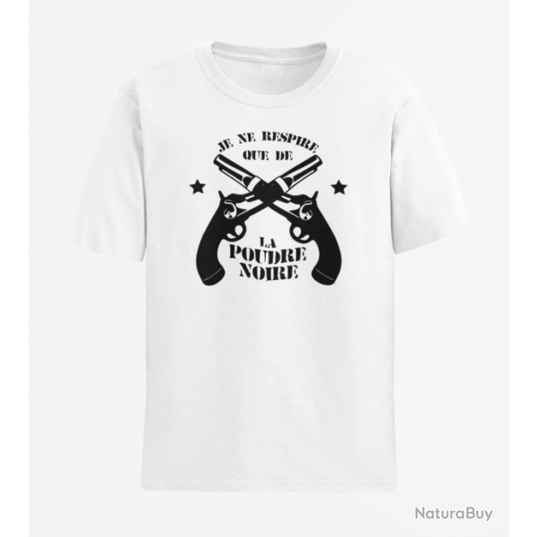 T shirt Armes Je ne respire que de la poudre noire Revolvers Blanc