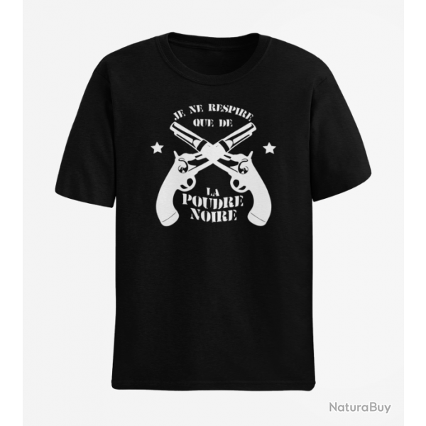 T shirt Armes Je ne respire que de la poudre noire Revolvers Noir