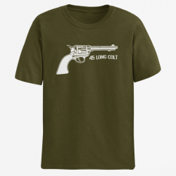 T shirt Armes Revolver Cowboy 45 Long Colt Army Blanc