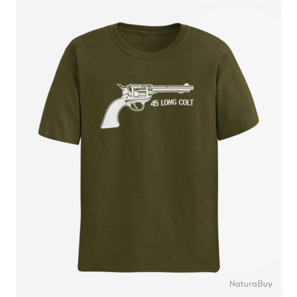 T shirt Armes Revolver Cowboy 45 Long Colt Army Blanc