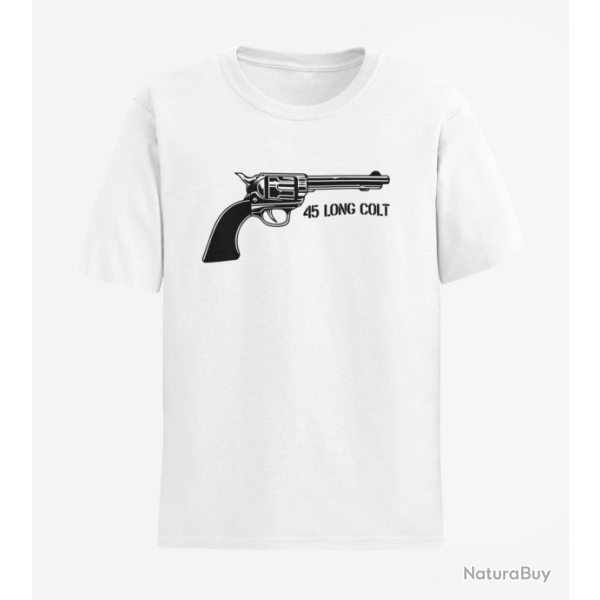 T shirt Armes Revolver Cowboy 45 Long Colt Blanc