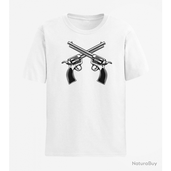 T shirt Armes Revolver Cowboy Blanc