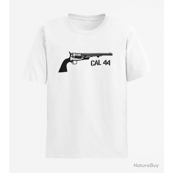 T shirt Armes Revolver Poudre Noir Cal.44 Blanc