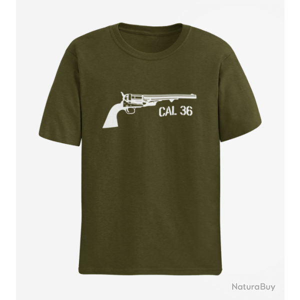 T shirt Armes Revolver Poudre Noire Cal.36 Army Blanc